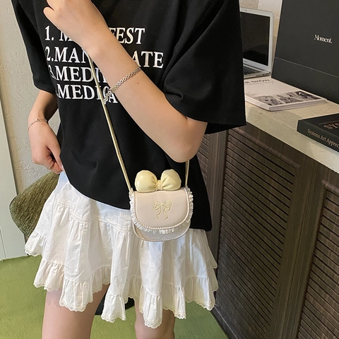 Mini Kinder Schoudertas PU Leer Strik Kant Ruches Zoet Schattig Crossbody Handtas Voor Peuter Meisjes