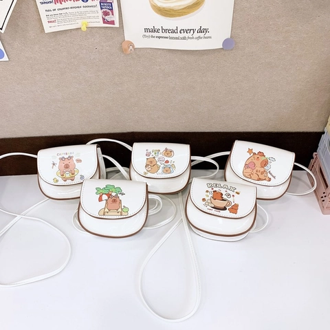 Borsa A Tracolla Mini Per Bambini Pelle PU Simpatico Cartone Animato Capybara Stampa Borsa A Sella Novità Per Bambini Piccoli