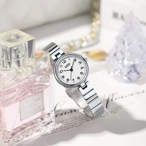 Elegant Women Quartz Watch Alloy Bracelet Strap Minimalist Round Dial Arabic Numerals Fashion Wristwatch Dressy Style