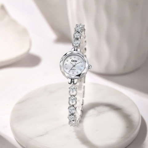 Orologio Al Quarzo Da Donna Bracciale Lega Argento Strass Quadrante Madreperla Elegante Moda Orologio Da Polso Impermeabile