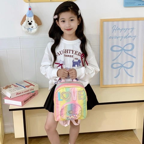 Kinder Rucksack PU Pailletten Regenbogen Love Einhorn Donut Eis Kindergarten Mädchen Mini Schultasche
