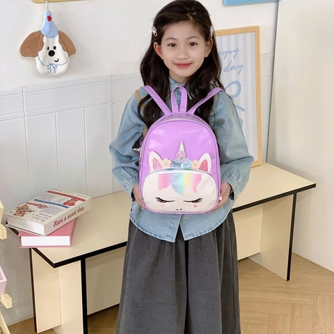 Kids Backpack PU Leather Sequin Unicorn Rainbow Cloud Cute Kindergarten School Bag For Toddler Girls Lightweight