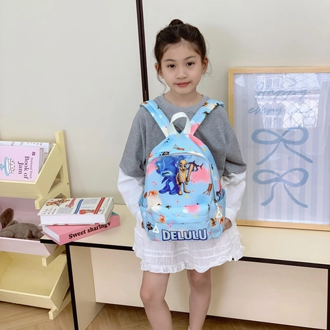 Kids Backpack Nylon Cartoon Print Schoolbag For Primary School Boys Girls Fashion Lightweight Durable Breathable