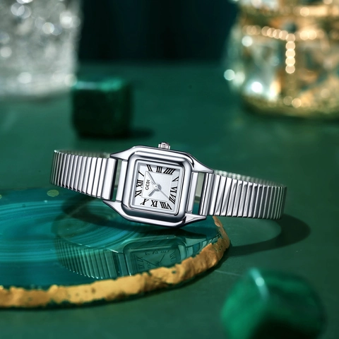 Orologio Al Quarzo Da Donna Piccolo Quadrato Vintage Cinturino In Acciaio Inossidabile Numeri Romani Impermeabile
