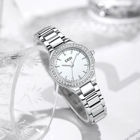 Elegante Orologio Al Quarzo Da Donna Con Quadrante Rotondo Lunetta Con Strass Cinturino In Metallo Moda Resistente All'acqua