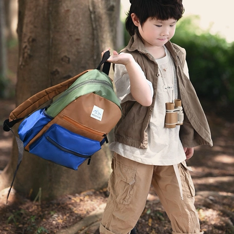 Mochila Infantil Bloque De Color Nailon Ligera Escolar Bolsa De Exterior Con Parche De Montaña Para Niños Niñas