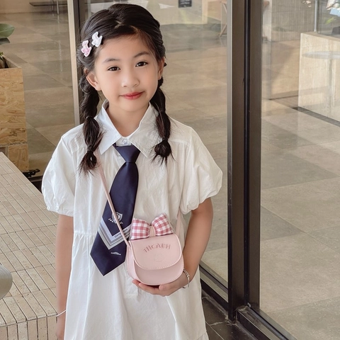 Mini Kids Crossbody Bag PU Leather Gingham Plaid Bow Cute Cat Embroidery Small Shoulder Purse For Toddlers Girls