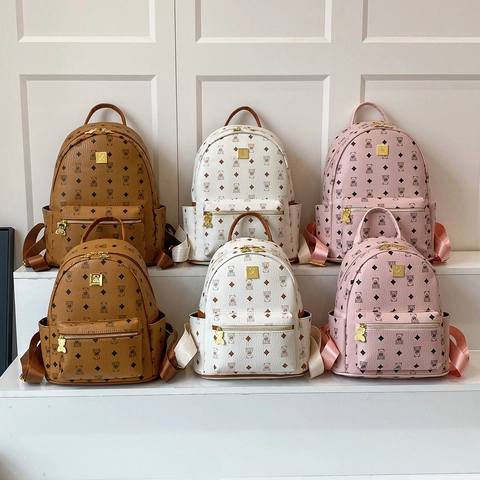 Mode Rucksack PU Leder Bär Druck Monogramm Diamant Muster Goldene Hardware Lässige Reise Schule Tasche Für Damen