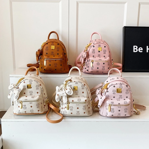 Mini Backpack PU Leather Monogram Cat Print Cute Small Rucksack For Women Girls Casual Travel Fashion Daypack With Charm