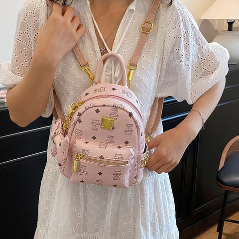 Mini Backpack PU Leather Monogram Cat Print Cute Small Rucksack For Women Girls Casual Travel Fashion Daypack With Charm