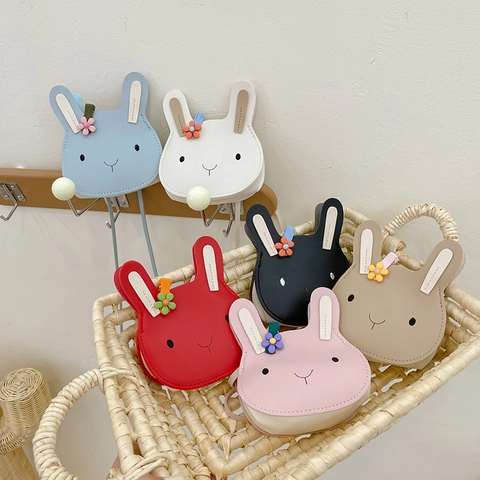 Sac À Épaule Lapin Dessin Animé Enfants Cuir PU Mini Sac Bandoulière Décoration Fleur Pour Bambins