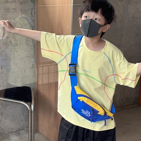 Riñonera Para Niños Tela Oxford Bloque De Color Bolso De Pecho Correa Ajustable Deportivo Exterior Informal Niños Niñas