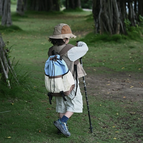 Kids Backpack Nylon Breathable Large Capacity Outdoor School Bag Drawstring Closure Color Block Trendy