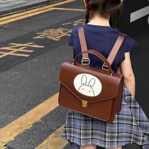 Zaino Retrò Per Bambini In Pelle PU Con Motivo Coniglio Cartella Scolastica Vintage Per Ragazzi E Ragazze