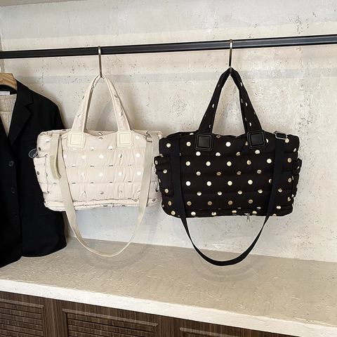 Sac Cabas Matelassé À Pois Pour Femmes Nylon Grande Capacité Multi Poches Sac À Langer Voyage Sac À Main Chic