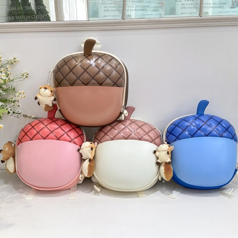 Sac À Dos Enfants Forme Gland Coque Rigide EVA Et Pendentif Peluche Écureuil Sac Maternelle Léger Respirant Style Forêt