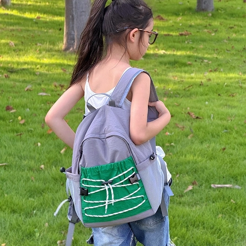 Mochila Para Niños Nylon Color En Contraste Gran Capacidad Mochila Escolar Para Niños Niñas Aire Libre Informal Deporte Con Cordón
