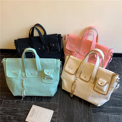 Sac Cabas En Toile Pour Femmes Grande Kapacité Multi Poches Sac Bandoulière Travail Voyage École Sac À Main