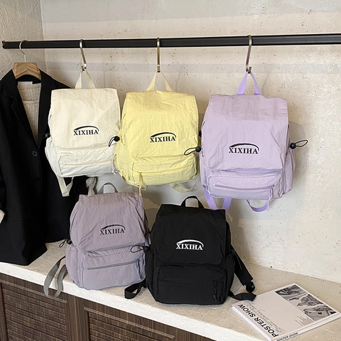 Kids Backpack Nylon Foldover Flap Large Capacity Drawstring Outdoor School Travel Casual Rucksack For Boys Girls
