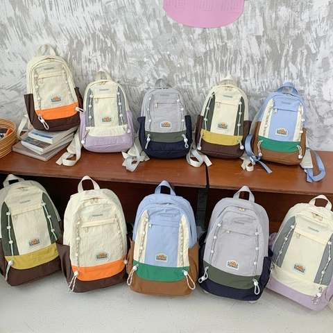Zaino Per Bambini Nylon Blocco Di Colore Cartella Grande Capacità Per Ragazzi Ragazze Studente Casual All Aperto