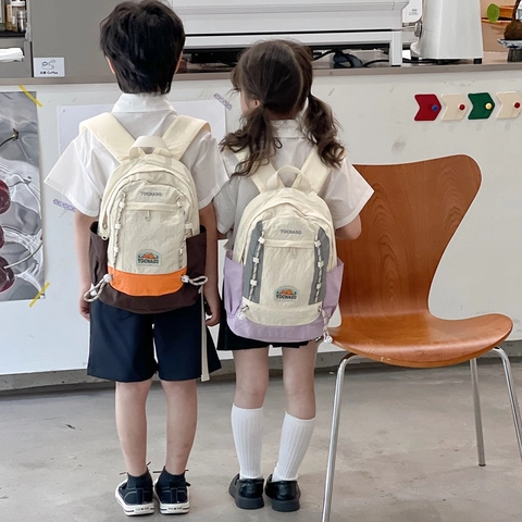 Zaino Per Bambini Nylon Blocco Di Colore Cartella Grande Capacità Per Ragazzi Ragazze Studente Casual All Aperto