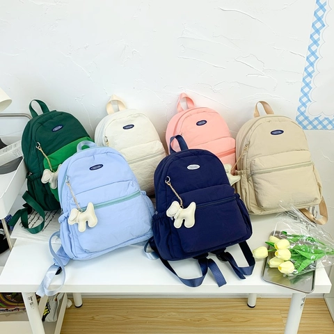 Kinderrugzak Lichtgewicht Nylon Schooltas Effen Kleur Voor Jongens Meisjes Met Schattige Hondenhanger Casual Reizen