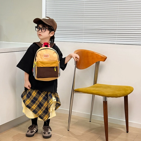 Sac À Dos Pour Enfants Color-block Rayé Nylon Respirant Léger Sac D'école Tendance Pour Maternelle Tout-petits Garçons Filles