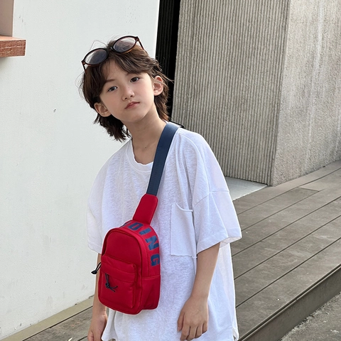 Borsa Da Petto Per Bambini Nylon Stampa Lettere Tracolla Regolabile Zaino Da Viaggio Casual Per Ragazzi Ragazze