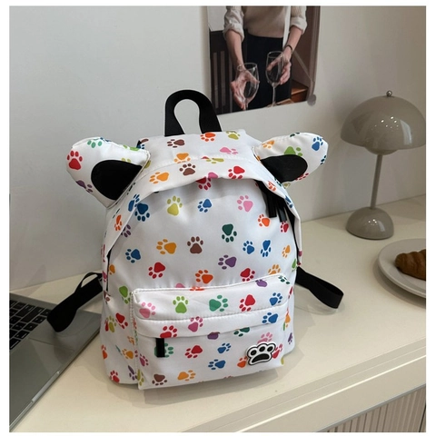 Mochila Infantil Dibujos Animados Orejas De Animales Estampado Leopardo Huella Lona Escolar Para Niños Niñas