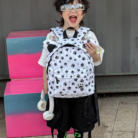 Mochila Infantil Dibujos Animados Orejas De Animales Estampado Leopardo Huella Lona Escolar Para Niños Niñas