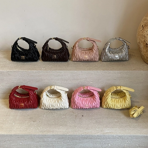 Bolso De Hombro De Cuero PU Fruncido Para Niñas Mini Bolso De Mano Hobo Plisado Matelassé Accesorio De Moda Con Correa Ajustable