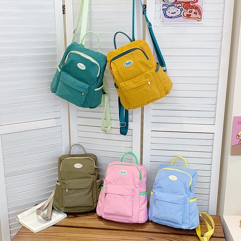 Zaino Per Bambini Nylon Leggero Traspirante Cartella Colore A Contrasto Moda Colore Caramella Zaino Da Viaggio