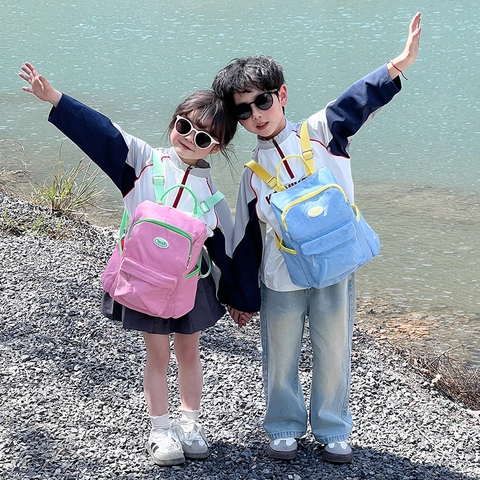 Zaino Per Bambini Nylon Leggero Traspirante Cartella Colore A Contrasto Moda Colore Caramella Zaino Da Viaggio