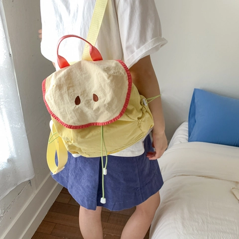 Kids Fruit Backpack Nylon Cute Cartoon Schoolbag For Girls Breathable Drawstring Adjustable Straps Macaron Color