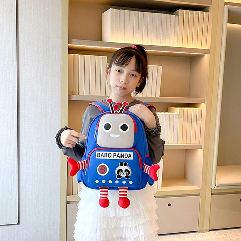 Kinder Rucksack Nylon Cartoon Roboter Panda Design Atmungsaktiv Große Kapazität Trendige Schultasche Für Jungen Mädchen