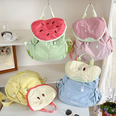 Zaino Per Bambini Tema Frutta Nylon Coulisse Cartella Per Ragazzi Ragazze Casual Carino Design Mela Anguria Pera Divertente