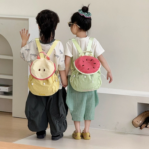 Zaino Per Bambini Tema Frutta Nylon Coulisse Cartella Per Ragazzi Ragazze Casual Carino Design Mela Anguria Pera Divertente