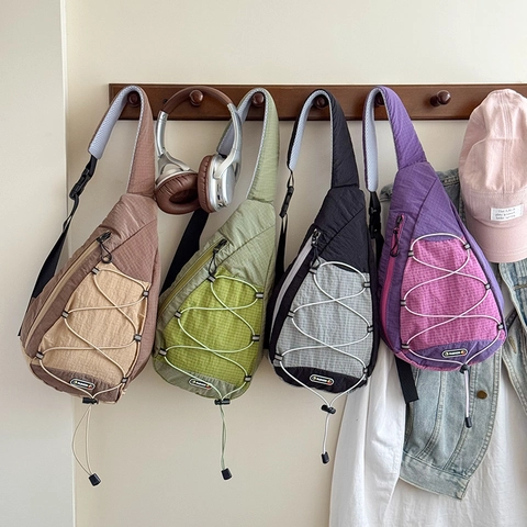 Bolso De Pecho Para Niños Bolso Bandolera Nylon Estilo Coreano Color Contrastado Cordón Deportes Al Aire Libre Correa Ajustable Niños Niñas