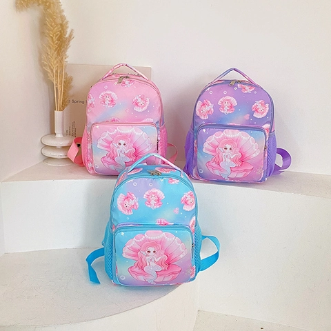 Mochila Infantil Estampado Sirena Dibujos Animados Ligero Transpirable Escolar Degradado Color De Ensueño Para Niñas