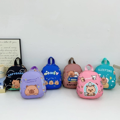 Cute Cartoon Capybara Kids Mini Backpack Nylon Lightweight Breathable School Bag For Toddlers Boys Girls Kindergarten