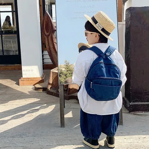Sac À Dos Enfants Denim Toile Respirant École Voyage Moderne Cool Garçons Filles Sac De Jour Décontracté Léger