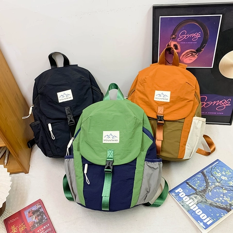 Mochila De Nailon Para Niños Gran Capacidad Bloque De Color Escuela Viaje Para Niños Y Niñas Tendencia Moderno