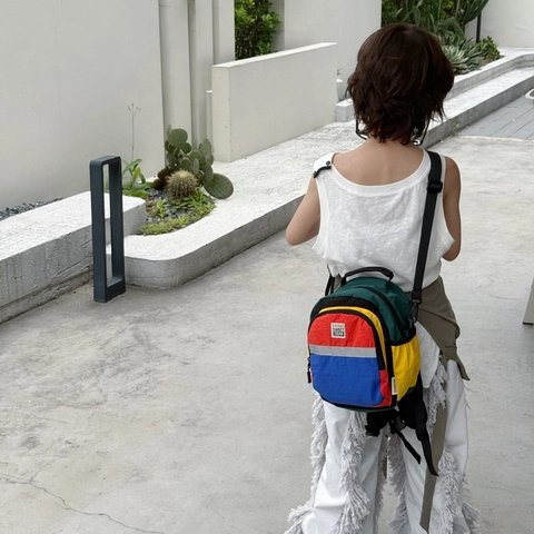 Mini Rugzak Voor Kinderen Nylon Patchwork Reflecterende Strip Ademend Kleuter Schooltas Veelzijdig