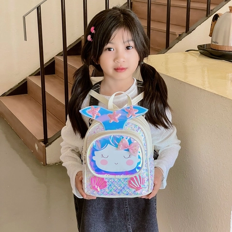 Zeemeermin Rugzak Pailletten Pu Leer Cartoon Schattige Schelp Schooltas Voor Kleuterschool Peuter Meisjes Glimmend Mode