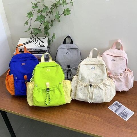 Mochila Para Niños De Nailon Ligero Color En Contraste Cordón Gran Capacidad Bolsa Escolar Para Niños Niñas Deportivo Casual