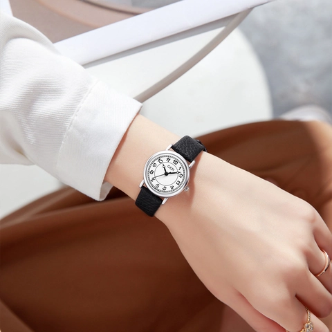Women Quartz Watch Retro Vintage Elegant Ladies Wristwatch Litchi Pattern Leather Strap Waterproof Analog Round Dial