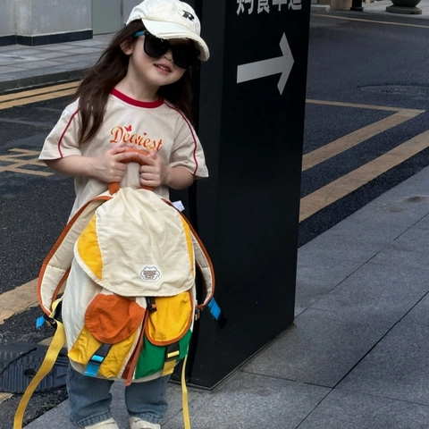 Mochila De Lona Para Niños Bloque De Color Múltiples Bolsillos Bolsa Escolar Gran Capacidad Empalme De Moda Para Niños Niñas Estudiantes