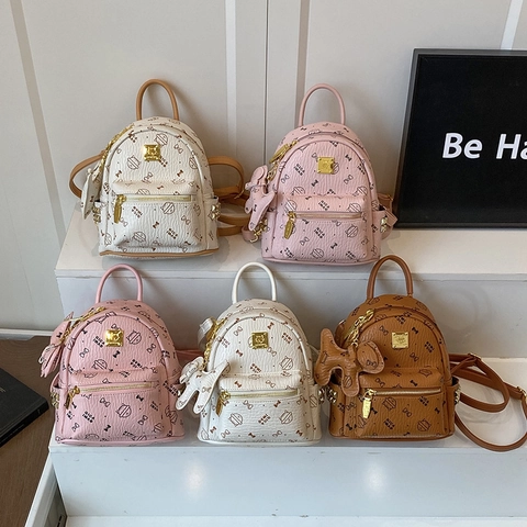 Mini Sac À Dos De Mode Imprimé Chat De Dessin Animé En Cuir PU Détail Nœud Papillon Voyage Décontracté Pour Femmes Filles