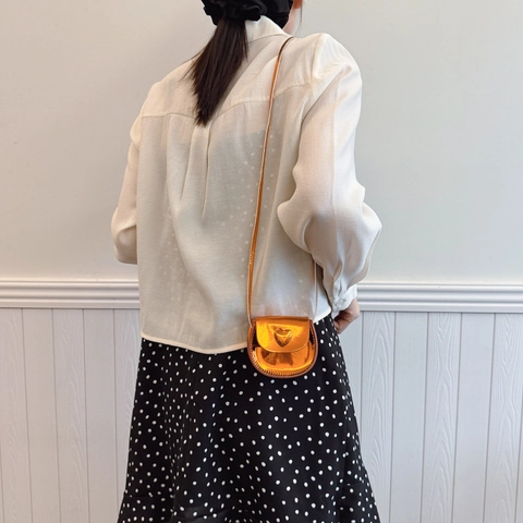 Mini Kids Shoulder Bag Metallic Heart Decor Patent PU Leather Sweet Crossbody Bag Fashion Small Purse For Toddlers