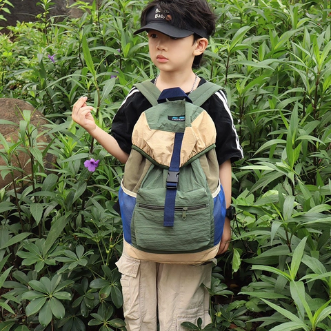 Mochila De Nylon Patchwork Para Niños Gran Capacidad Escolar Estudiantes Viaje Deportivo Bloque De Color Niños Niñas